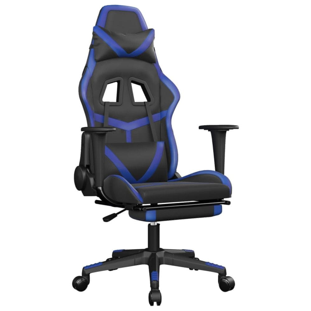 Vidaxl Herná stolička s podnožkou čierna a modrá umelá koža